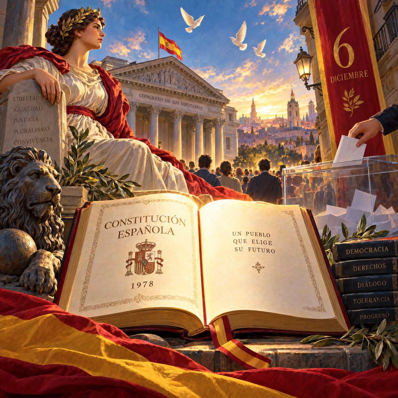 Lunes siguiente a la Constitución: libro constitucional (misma ilustración que el 6 de diciembre)