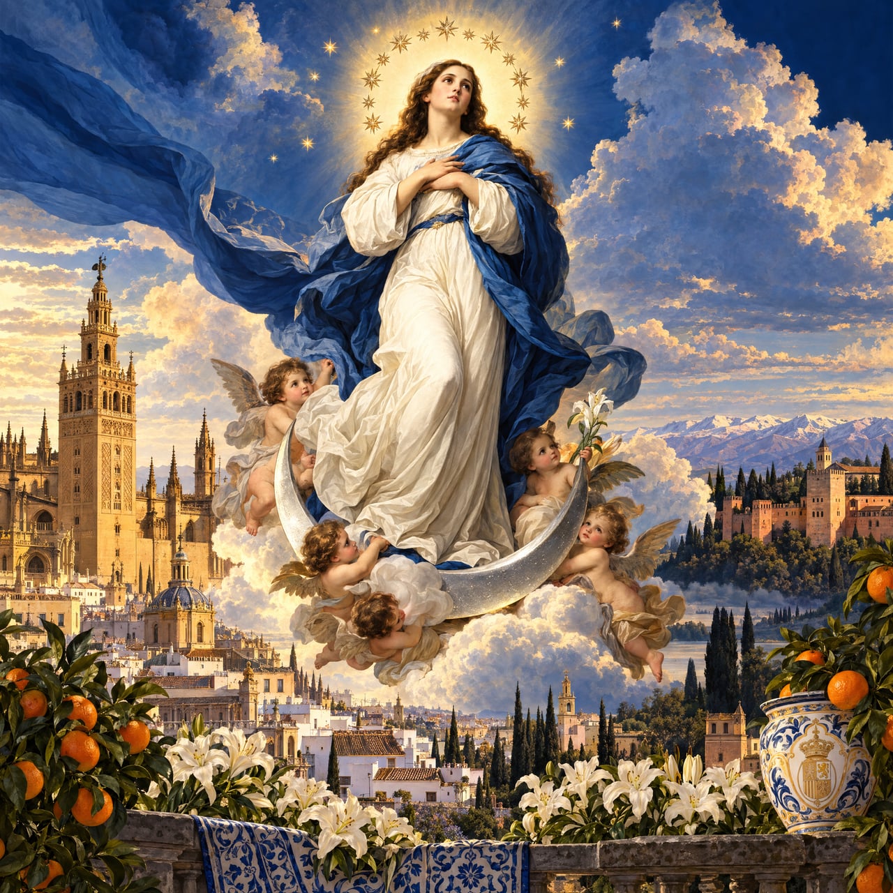 Inmaculada Concepción: María sobre la media luna entre estrellas